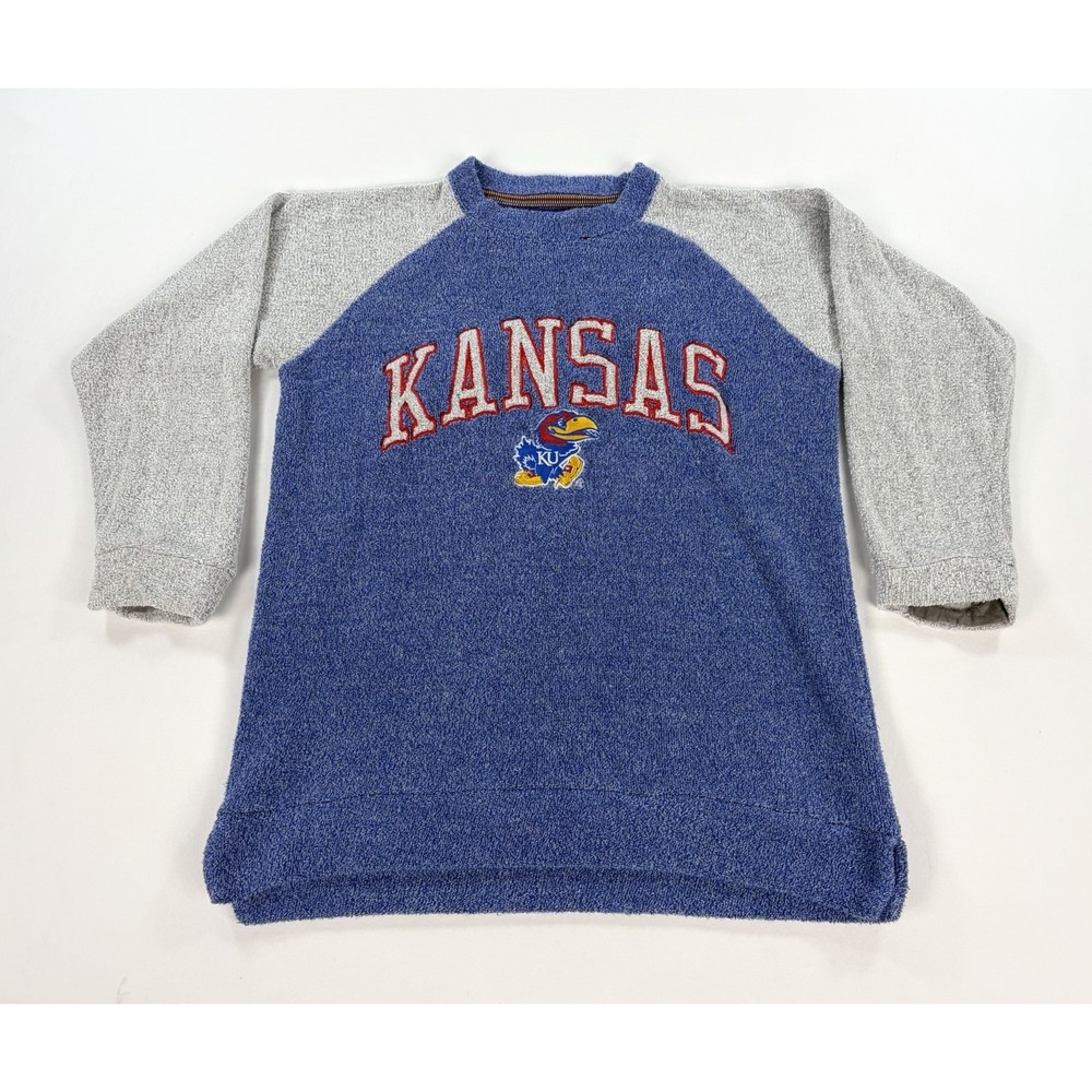 Kansas Jayhawks Pressbox Sweatshirt Women's Medium Comfy Terry Blue Pullover